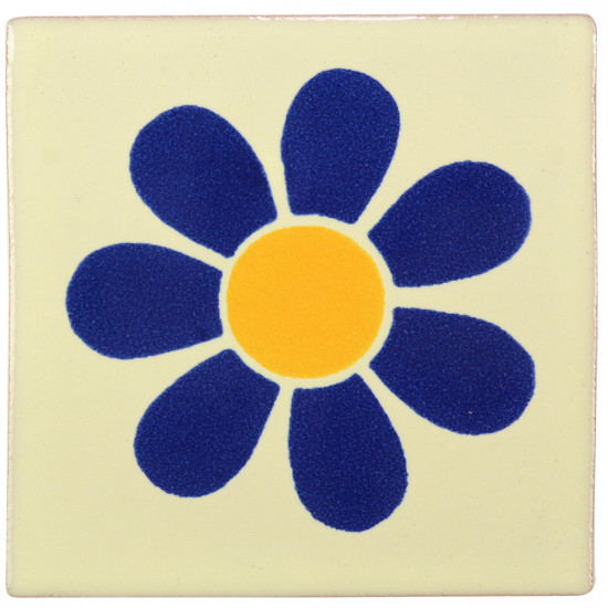 Daisy Blue/Yellow Decorative Talavera Blanco