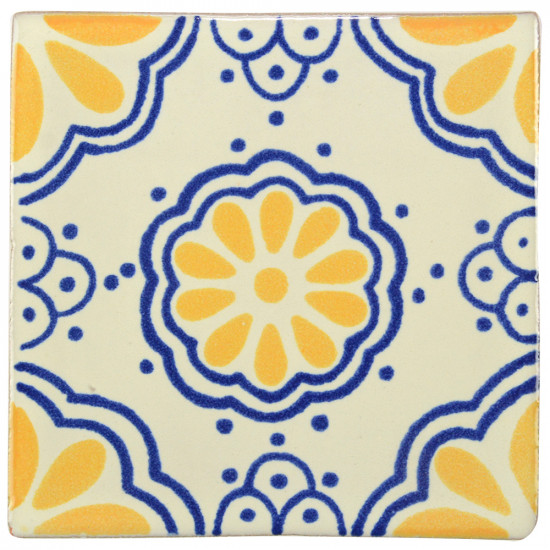 Lace Blue/Yellow Decorative Talavera Blanco