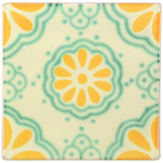 Lace Green/Yellow Decorative Talavera Blanco