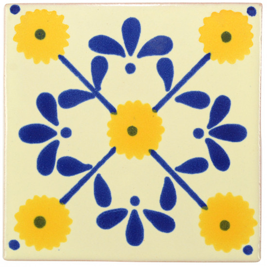 Margarite Blue/Yellow Decorative Talavera Blanco