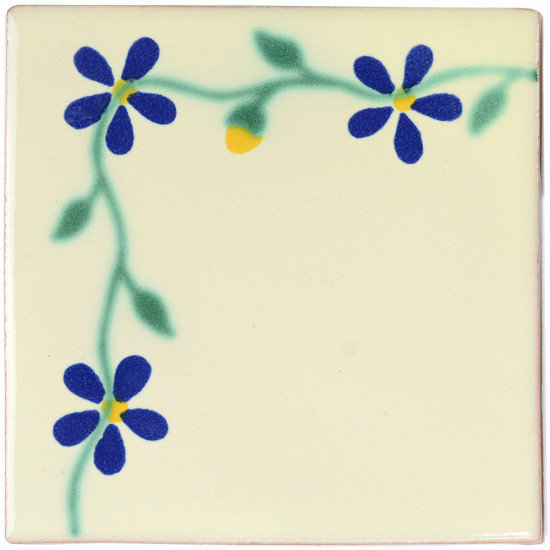 Violets Vine Blue Decorative Talavera Blanco