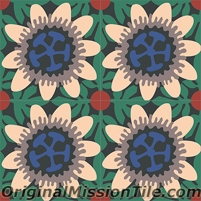 Original Mission Tile Cement Santa Barbara Passion Flower - 8 x 8