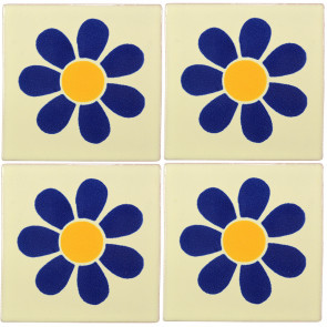 Daisy Blue/Yellow Decorative Talavera Blanco