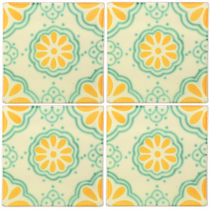 Lace Green/Yellow Decorative Talavera Blanco