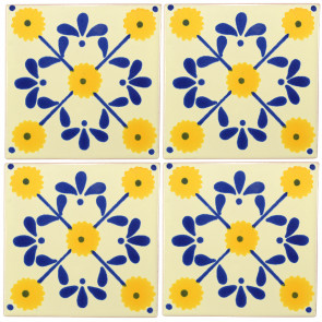 Margarite Blue/Yellow Decorative Talavera Blanco