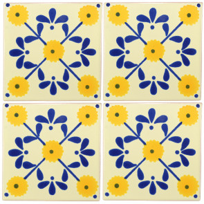 Margarite Blue/Yellow Decorative Talavera Blanco