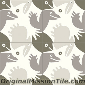 Original Mission Tile Cement Santa Barbara Bird & Friends - 8 x 8